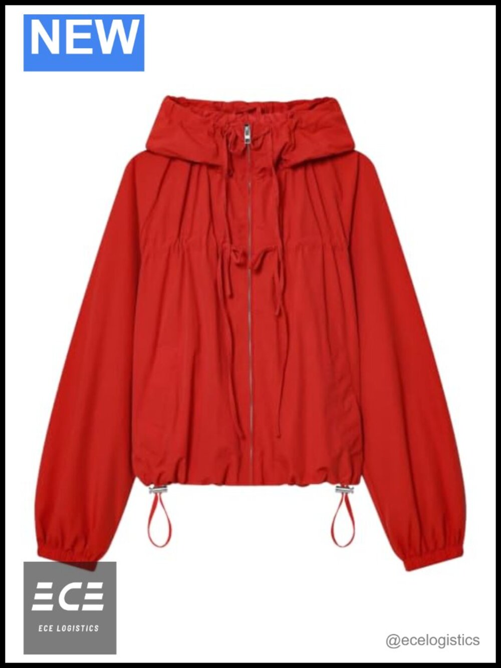Women's Lightweight Zip Up Hooded Gathered Waist Casual Jacket